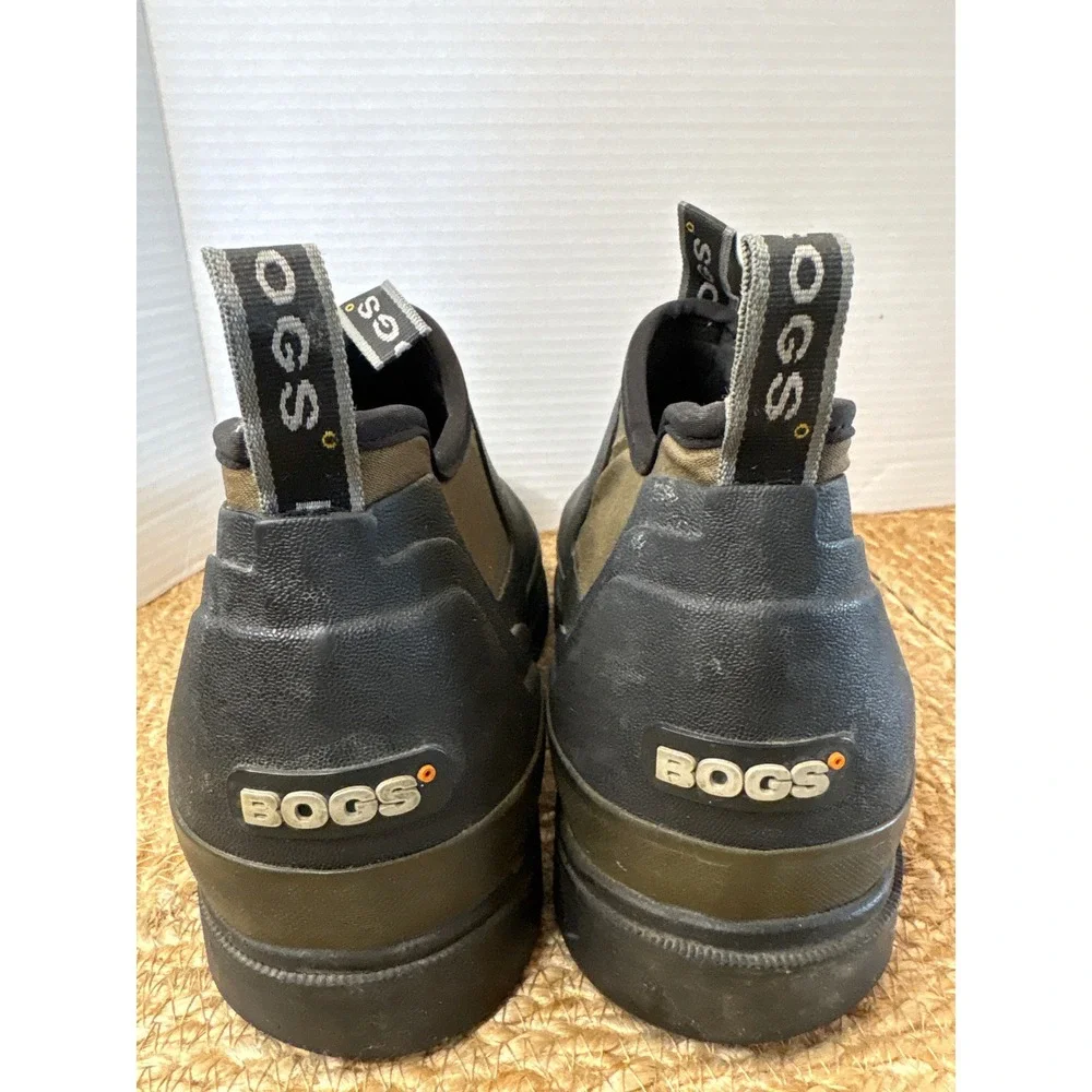 Bogs Tillamook Bay Mens 10 Waterproof Slip On Rubber Boots Black Olive -see pics